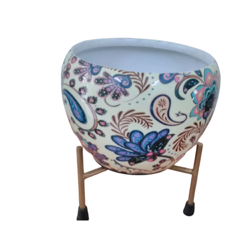 Designer Unique Metal Porcelain Pot With Stand For Succulent Plants