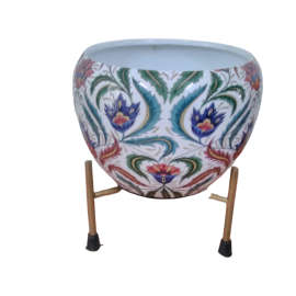 Designer Unique Metal Porcelain Pot With Stand For Succulent Plants