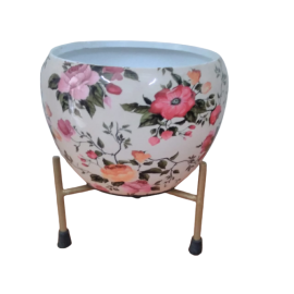 Designer Unique Metal Porcelain Pot With Stand For Succulent Plants