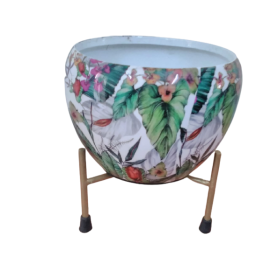 Designer Unique Metal Porcelain Pot With Stand For Succulent Plants