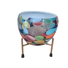 Designer Unique Metal Porcelain Pot With Stand For Succulent Plants